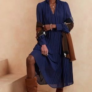 Banana Republic belted midi dress sheer chiffon navy sz medium